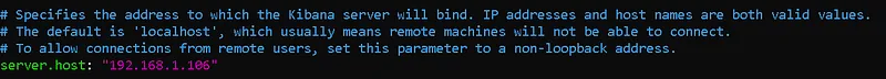 Delete the # sign in front of the server.port field and write the port you want the Kibana service to run on in quotes