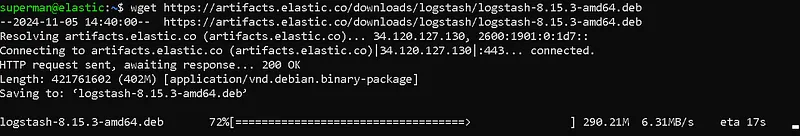 To install Logstash, we first need to download the Debian package