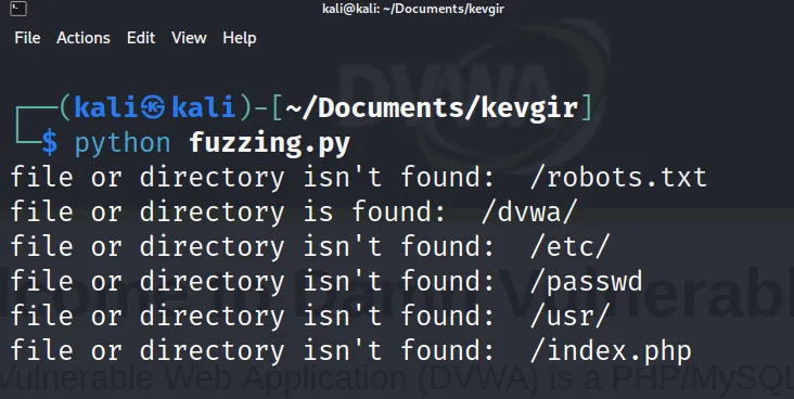 When we run the Python code, it will try the directory and file names in the list and give us the following result