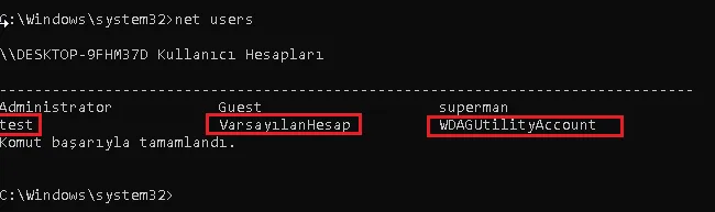 Commands for user creation and local administrators group addition