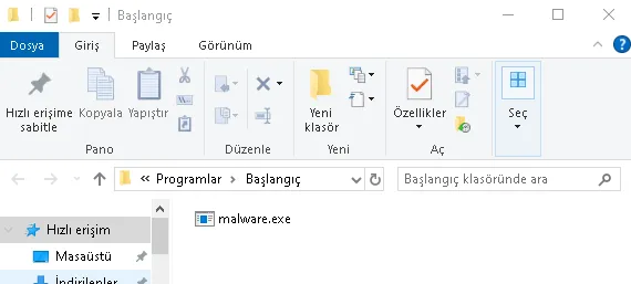 Executable files placed within the user Startup folder