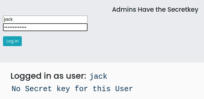When we enter the lab and log in with the 'jack:jacktheripper' credentials, we see that this account does not have a secret