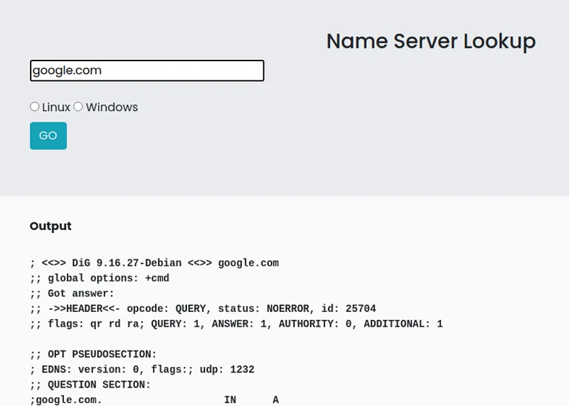 There is a Name Server Lookup application in the LAB environment