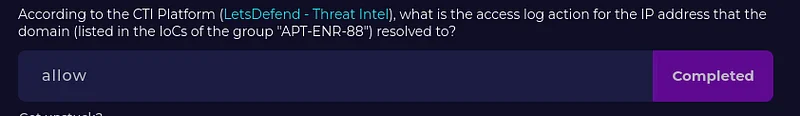 According to the CTI Platform (LetsDefend — Threat Intel), what was the target IP address within the organization's network