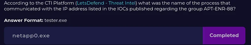 According to the CTI Platform (LetsDefend — Threat Intel), what is the IP address of the system where the hash (listed in