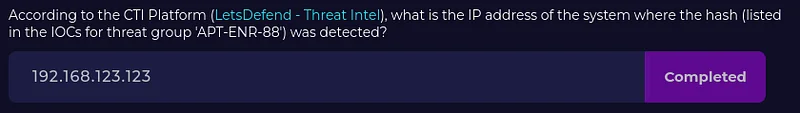 According to the CTI Platform (LetsDefend — Threat Intel), what is the name of the process in the event where the hash
