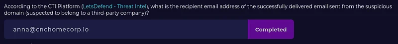 According to the CTI Platform (LetsDefend — Threat Intel), were any emails sent from the organization to the suspicious