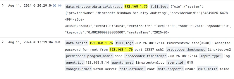 In SIEM, use the filter "rule.groups: windows" and search for the IP address (2)