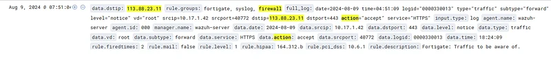 In SIEM, apply the filters "rule.groups: firewall" and "data.dstip: IP Address "