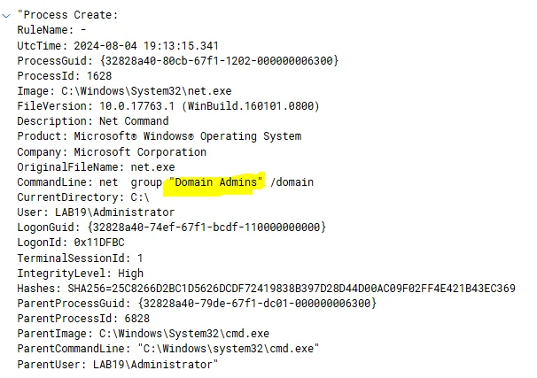 Filter for "rule.groups: windows" and "rule.mitre.id: T1087.002" in the SIEM