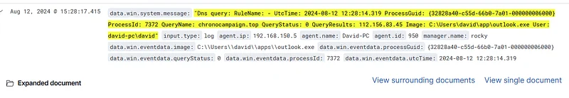 In SIEM, use the filter "data.win.eventdata.queryName: Domain Name " and check the "agent.ip" field in the result