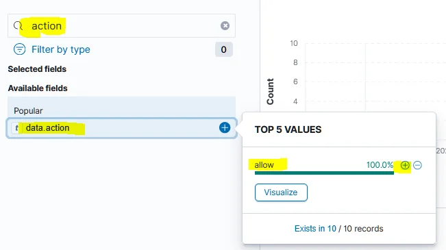 Samely, filter with action type as allowed