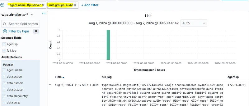 Examining the relevant host's audit logs allows us to observe the activity