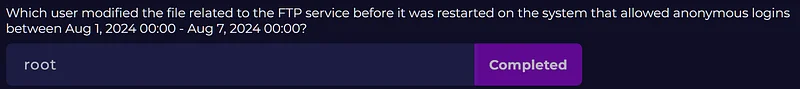 From which IP address did the user who modified the FTP service file log in via SSH before the FTP service was restarted on