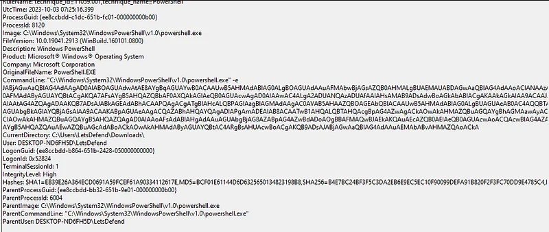 For instance, even if native PowerShell script block logging is unconfigured, Sysmon records the execution of encoded