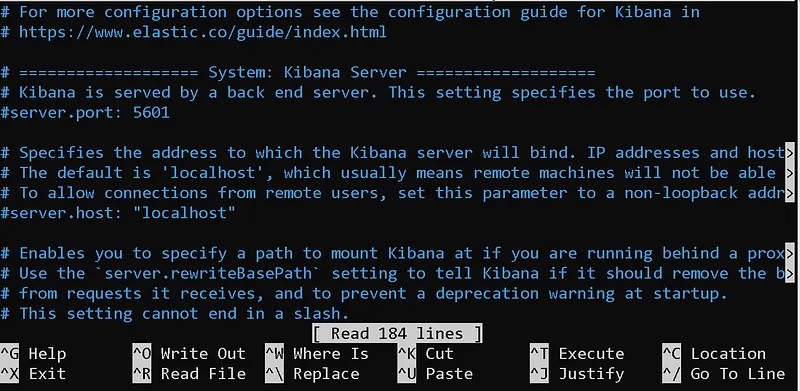 Kibana Kurulumu: kibana.yml dosyası