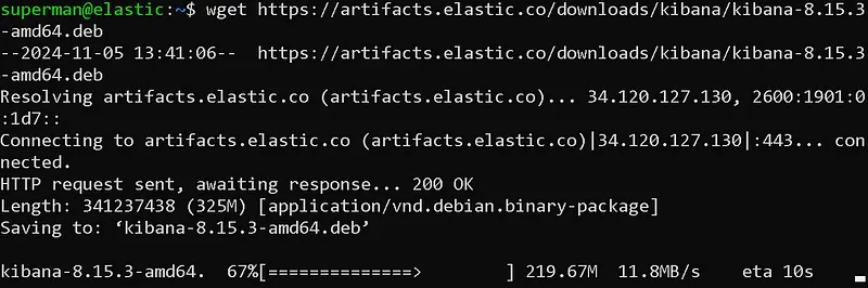 Kibana kurulumu için ilk olarak debian paketini indirmemiz lazım