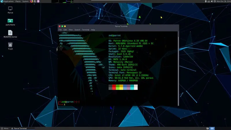 ParrotOS, bilgi güvenliği, geliştirici araçları ve kişisel veri koruması için tasarlanmış bir başka Linux dağıtımıdır