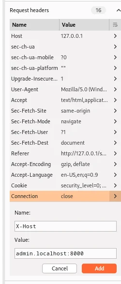 Bu uygulama admin hesabını istekteki X-Host değerine bakarak doğruluyor ancak client tarafında bizim bu isteği manipüle