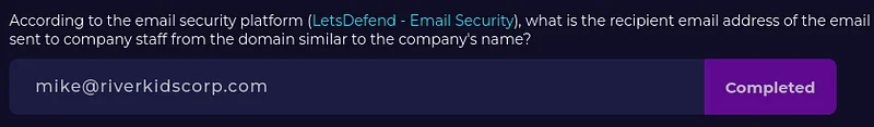 E-posta güvenliği platformuna göre (LetsDefend — Email Security) şirkete benzeyen alan adından şirket personeline gönderilen