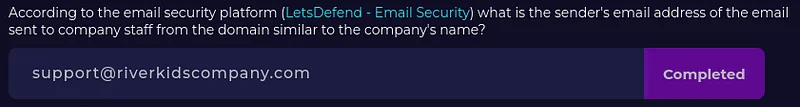 E-posta güvenliği platformuna göre (LetsDefend — Email Security), şirketin adına benzeyen alan adından şirket personeline (2)