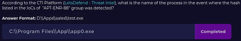 CTI Platformuna göre (LetsDefend — Threat Intel), APT-ENR-88 grubunun IoC’lerinde listelenen IP adresiyle ilgili erişim