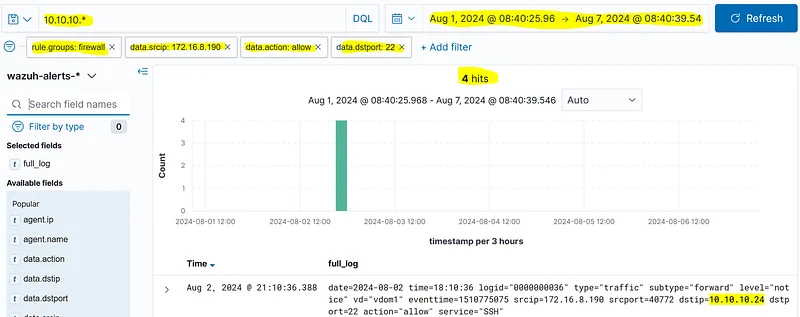 Güvenlik duvarı grubunda 172.16.8.190 kaynak ip'sinden gelen 22 ssh isteğinden izin verilen (allow) alanları