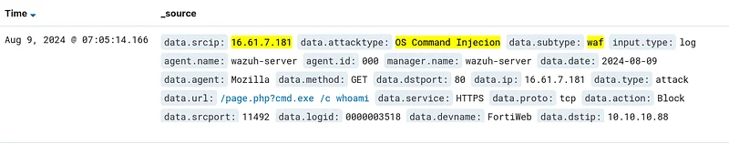 SIEM'de "data.subtype: waf" ve "data.action: Alert" filtrelerini uygulayın (2)