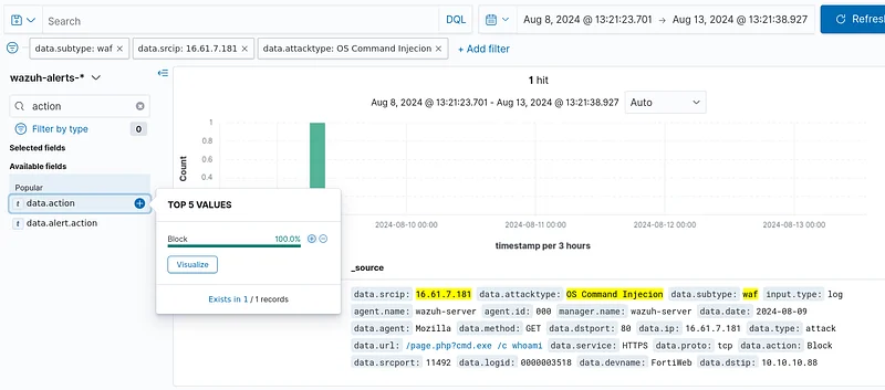 SIEM'de "data.subtype: waf" filtresini uygulayın